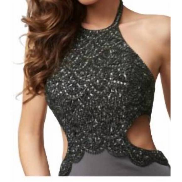 NEW COLETTE BY MON CHERI halter cutout gown in smoke - Picture 3 of 3